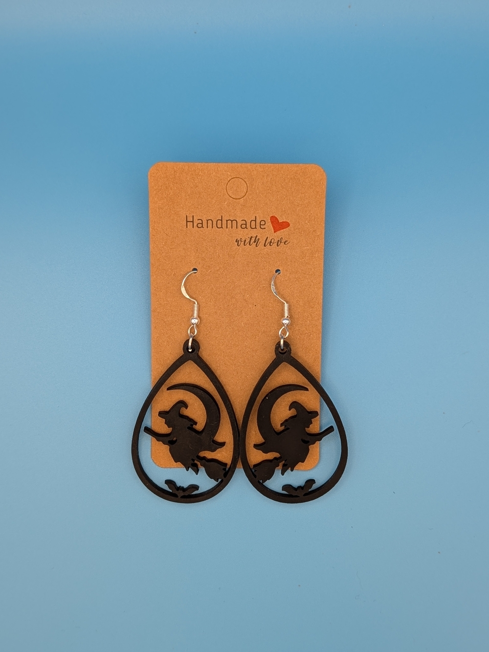 Handmade Black Witch Teardrop Dangle Earrings